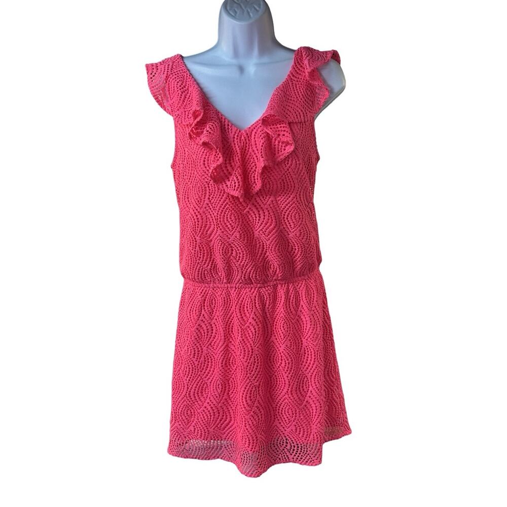 Lilly Pulitzer Alessa Romper Crab Claw Coral Flowing Leaf Lace Neon Pink Medium